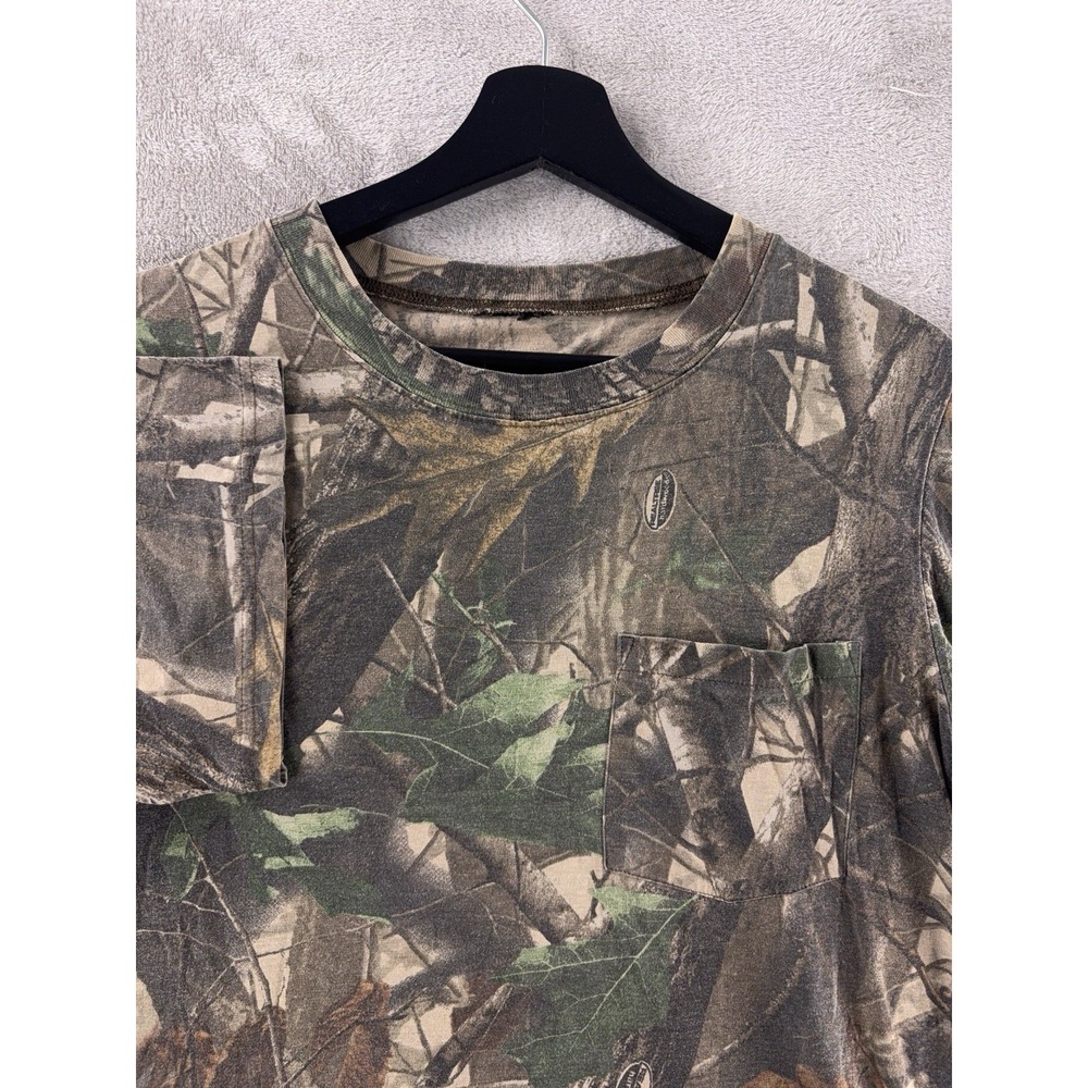 Realtree T Shirt Mens Size Small Brown Camo Pocket Paper Thin Hunting Hardwoods